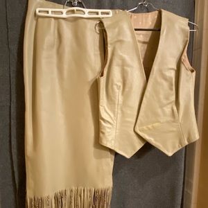 Western leather wrap-around skirt and vest set
